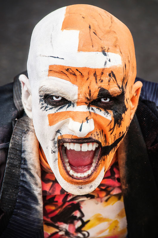Edinburgh Fringe Festival scary bald orange and white character