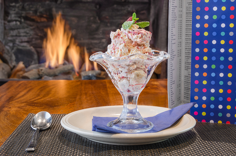 Eton mess with fire in background