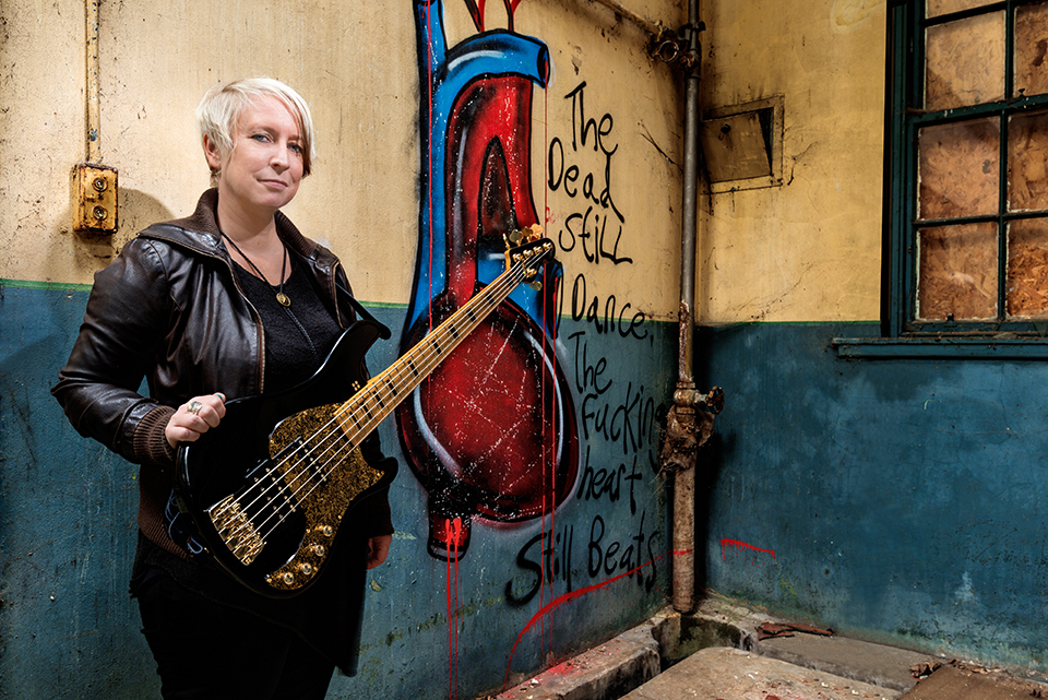 Lorna Thomas and her Sandberg bass guitar.
