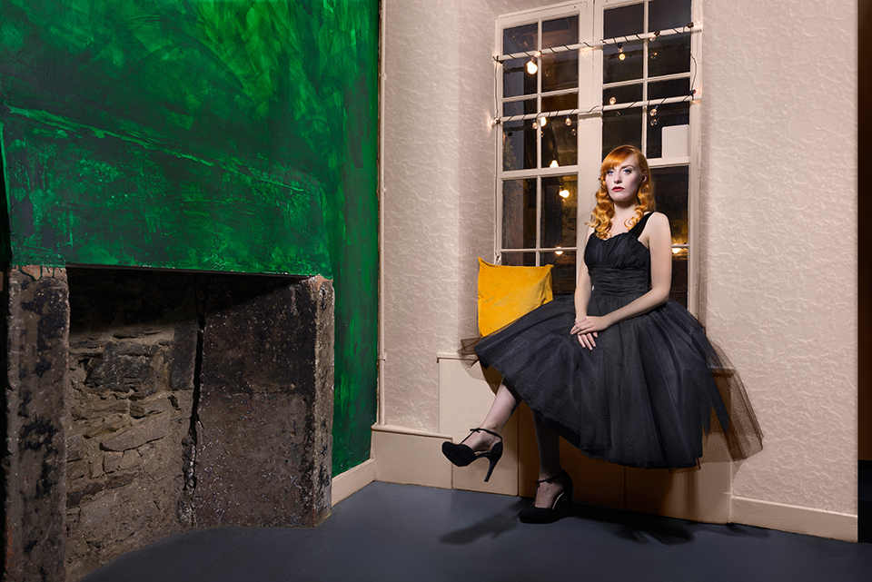 Light painting of model in a black dress