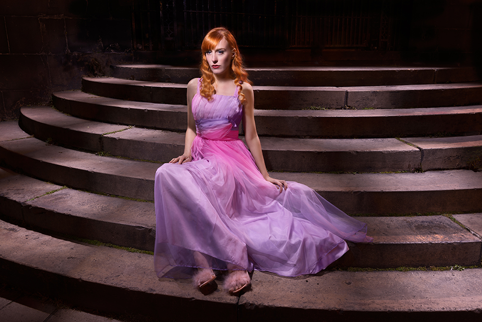 Light painting of model in pink dress