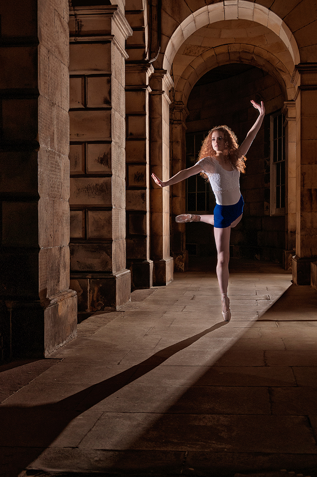 Dancer Anna Stidolph at night in Old Edinburgh Town