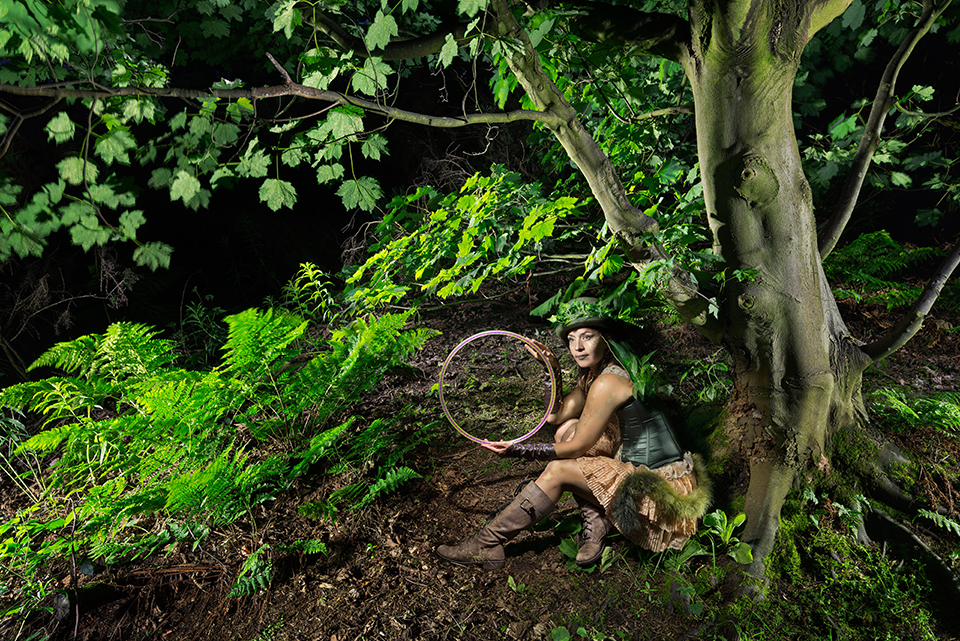 Light painting of Jusztina Hermann of Delighters Theatre in the forest