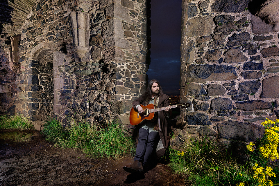 Light painting of musician Craig Finnie at Saint Anthony's Chapel