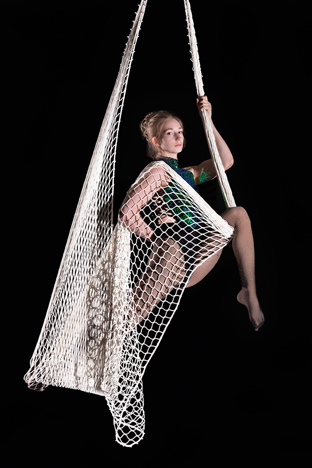 Rosella Elphinstone of Dair Entertainment in an aerial net