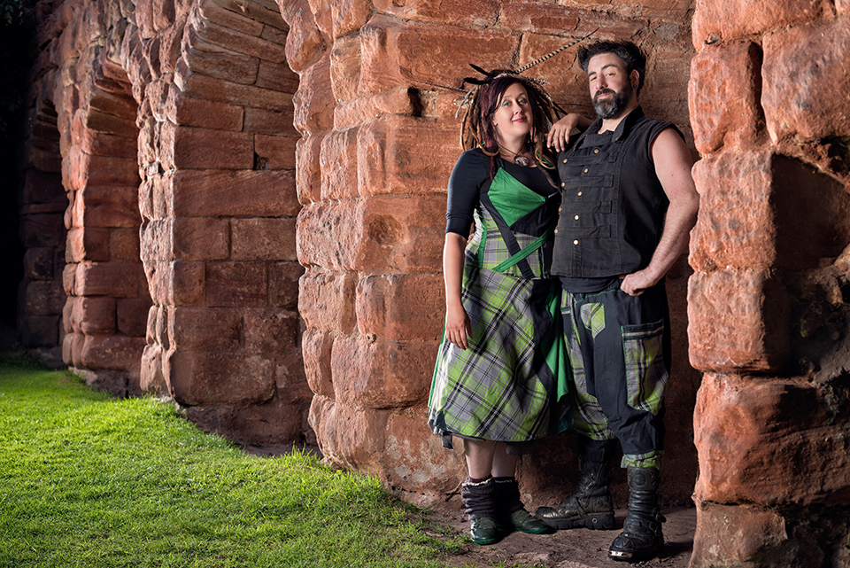 Ron and Jess in Celtic outfits at Roslin Castle