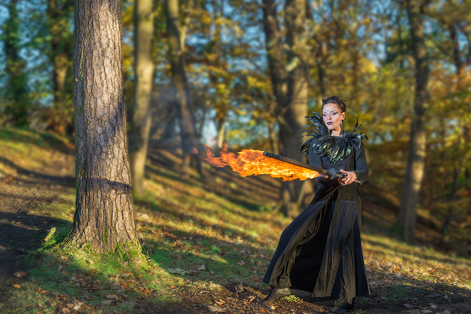Fire show in the forest with Jusztina Hermann of Delighters