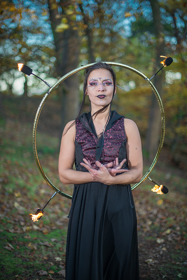 Fire hoops in the forest with Jusztina Hermann of Delighters