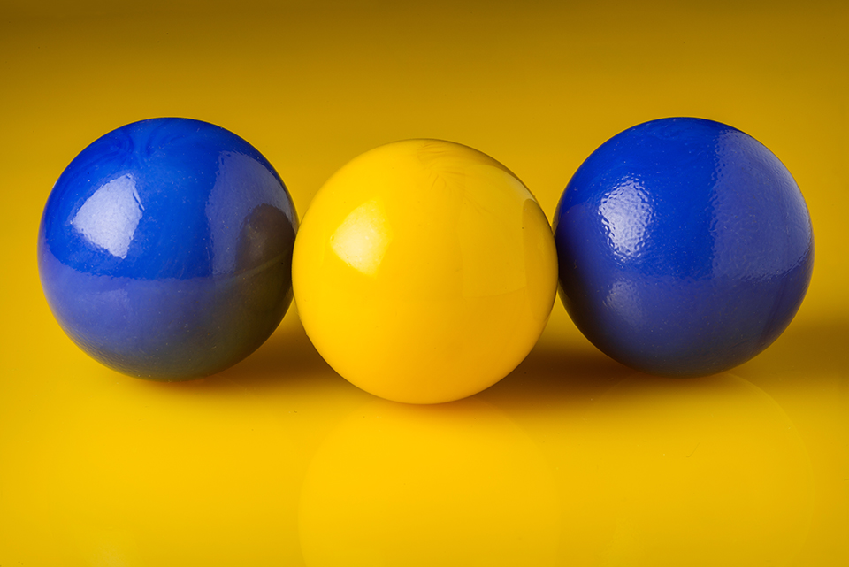 Blue and yellow marbles