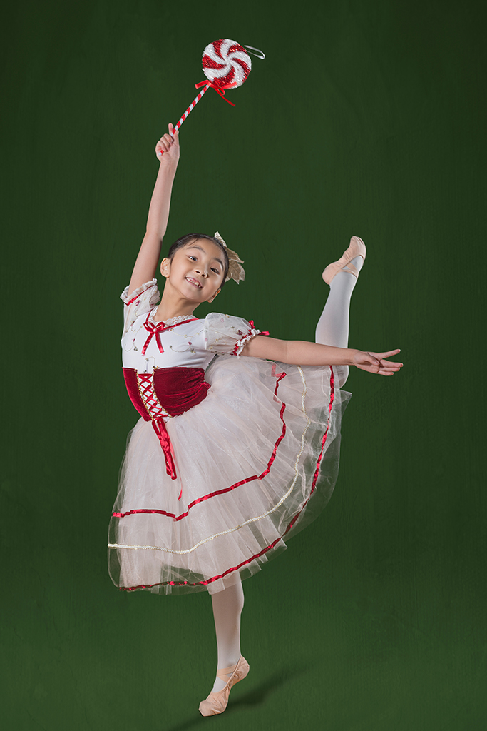 Young dancer, Christmas theme, peppermint candy