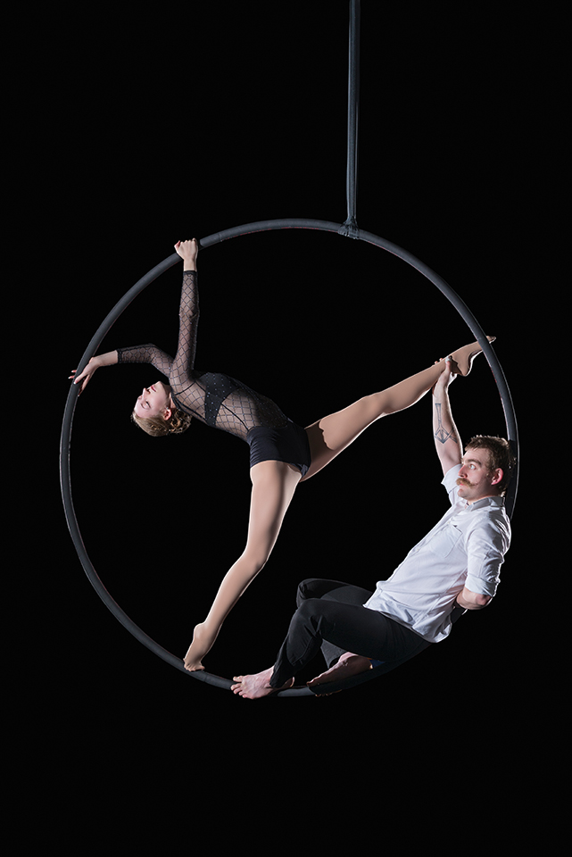 Charlie and Rosella on a suspended cyr wheel