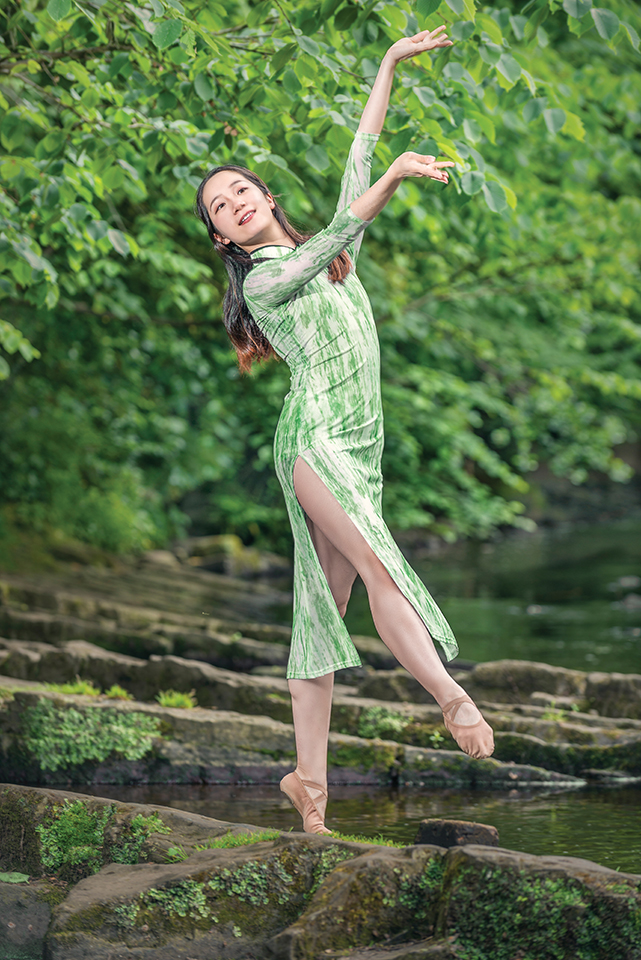 Dancer Christine Dong along the Water of Leith in Dean Village, Edinburgh, Scotland. Image no 1