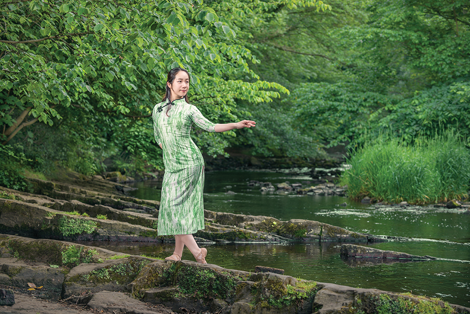 Dancer Christine Dong along the Water of Leith in Dean Village, Edinburgh, Scotland. Image no 2