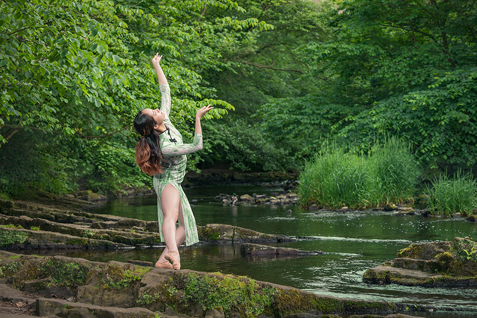 Dancer Christine Dong along the Water of Leith in Dean Village, Edinburgh, Scotland. Image no 7