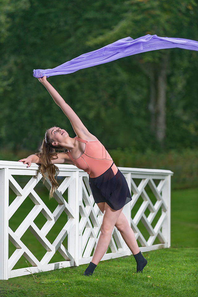 Dance student Macy waving a piece of fabric at the Clerk Estate, Penicuik, image no 6