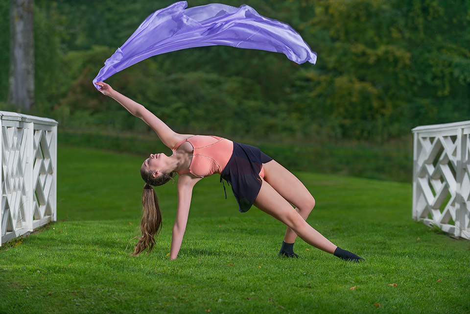 ance student Macy waving a piece of fabric at the Clerk Estate, Penicuik, image no 9