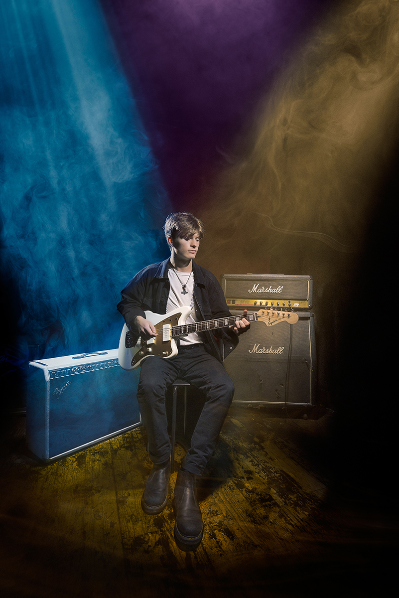 Guitarist Cam Ferguson light painting at Carlton Studios, Glasgow. Image no 1