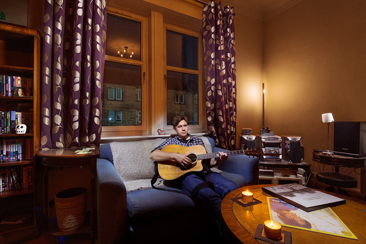 Light painting of Mike Baille (The Lonely Together) in his flat in Edinburgh. First image