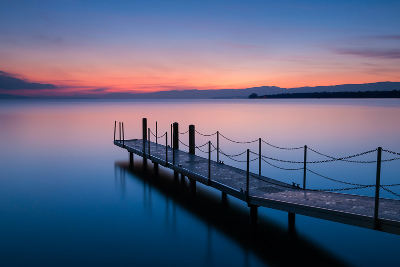 Lake Geneva from Vidy beach, Lausanne, Switzerland, after sunset