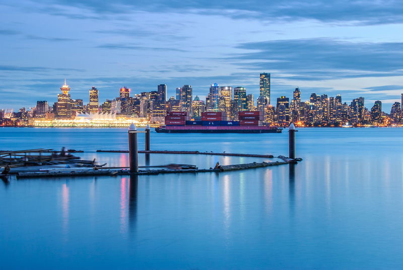 Downtown Vancouver after sunset, seen from North Vancouver.