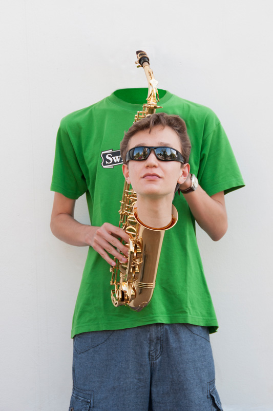 Headless saxophone player Photoshop montage