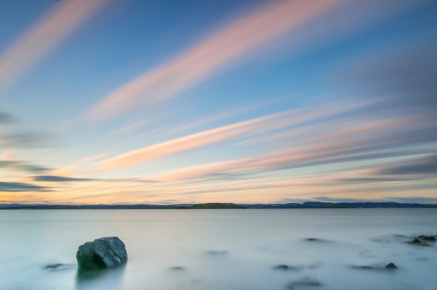Edinburgh, Silverknowes beach long exposure photograph of Firth of Forth after sunset