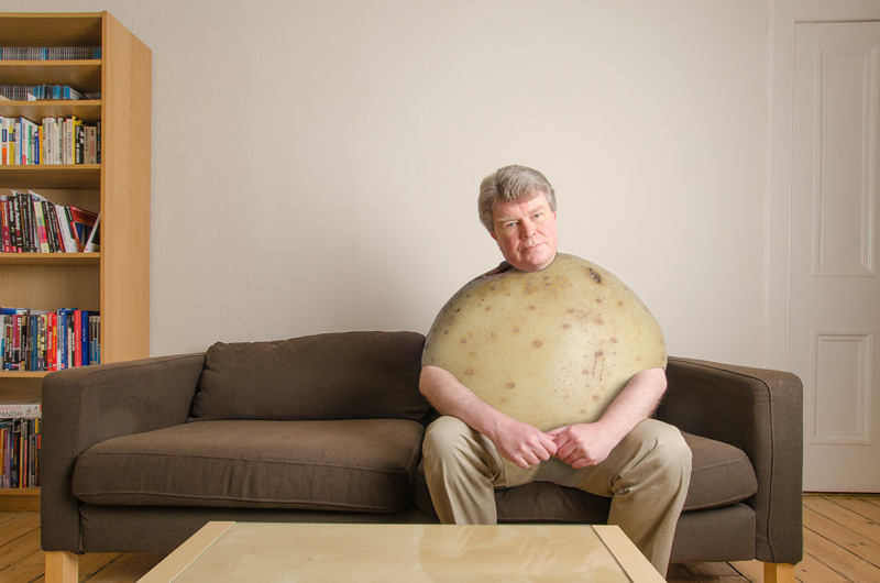 Philippe Monthoux as couch potato, Photoshop composite of Philippe on a couch and a potato