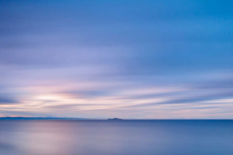 Cramond Island, Edinburgh, from Portobello beach seascape. Taken with a long exposure in July.