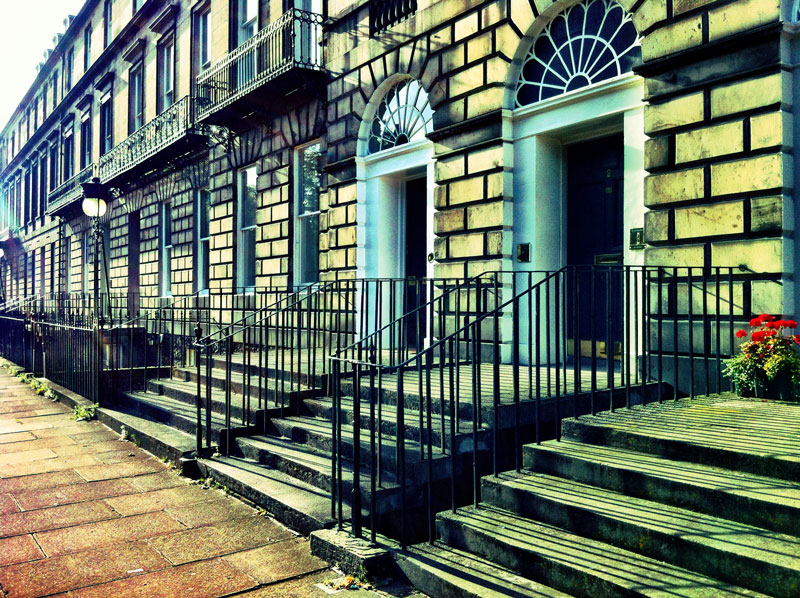Heriot Row, Edinburgh. Crossed processed film look, taken on iPhone