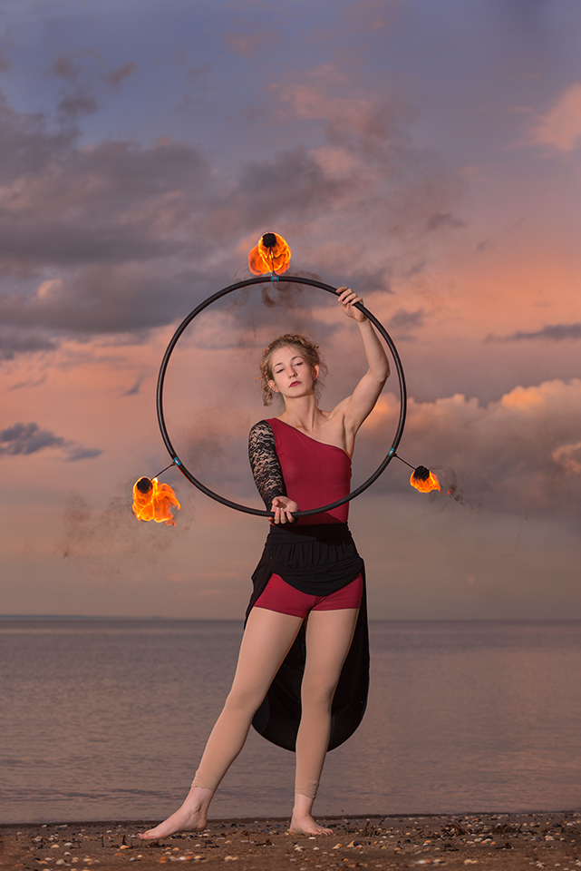 Fire hoop with Rosella Elphinstone on Cramond beach