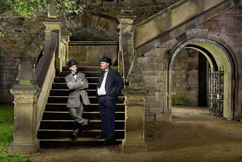 Light painting of Laurel & Hardy in Stockbridge, Edinburgh