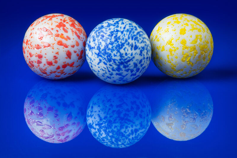 Red, blue and yellow marbles