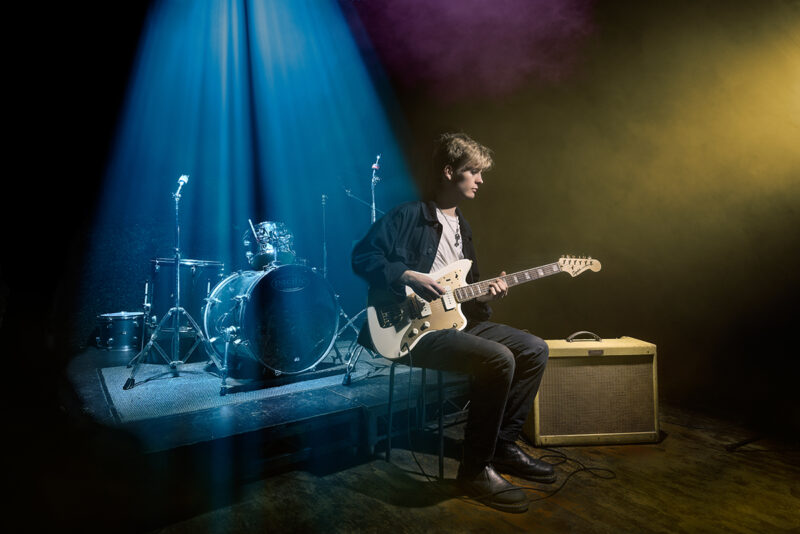 Guitarist Cam Ferguson light painting at Carlton Studios, Glasgow. Image no 2