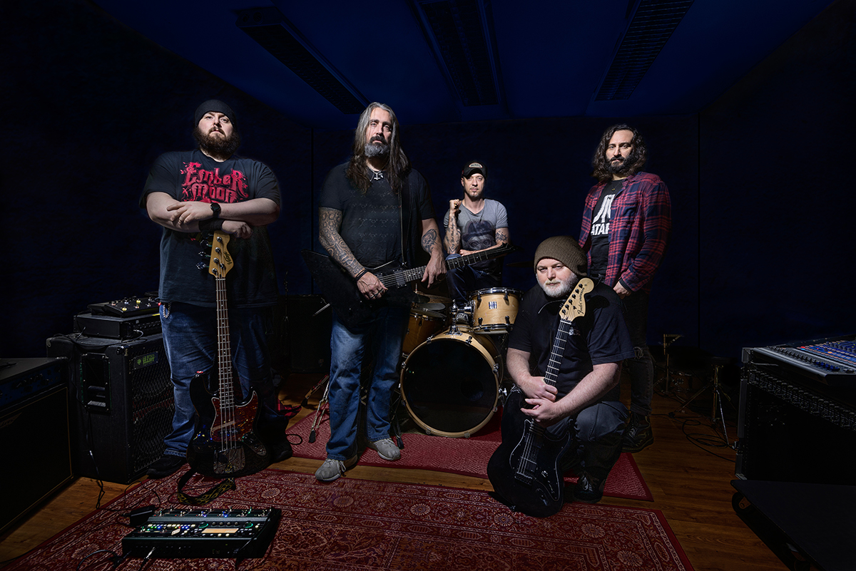 Light painting band portrait of heavy rock Dolarhyde taken in a rehearsal studio in Edinburgh